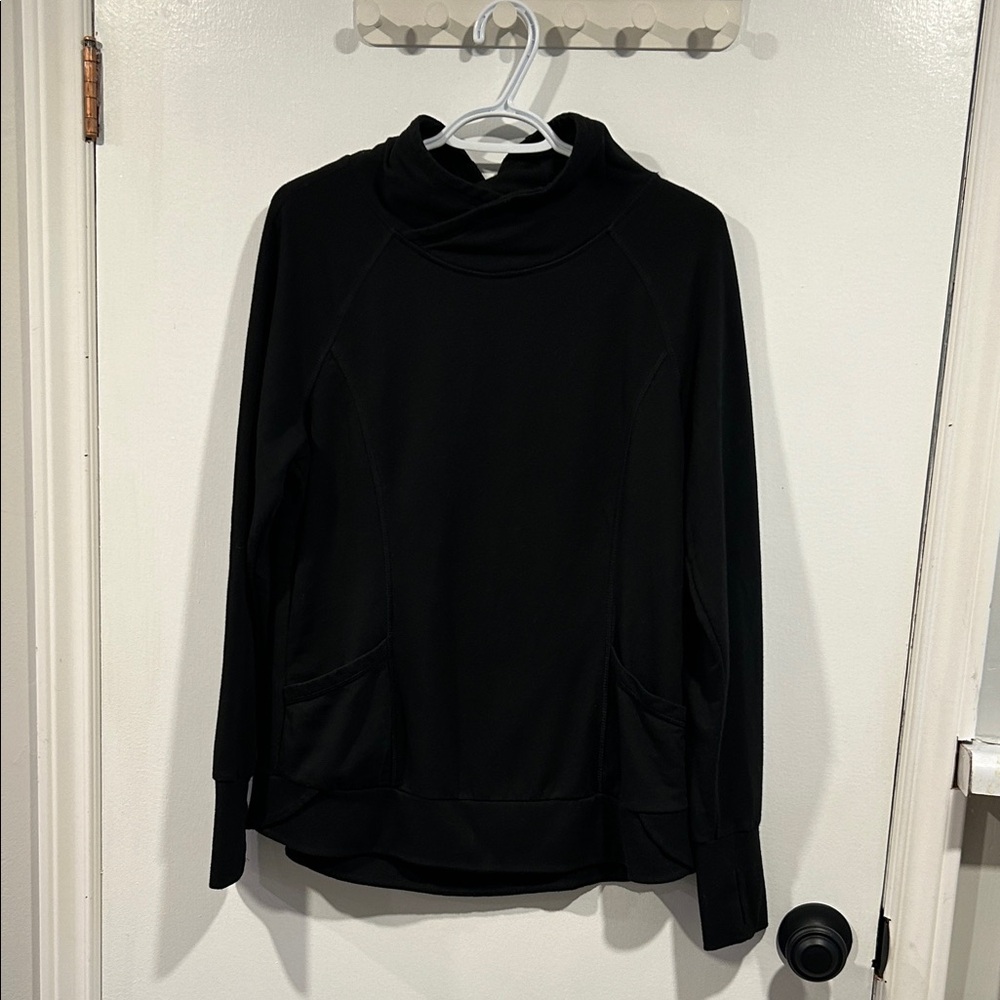 Black Mock Neck Pullover - Size L - Stretch Athletic Fit